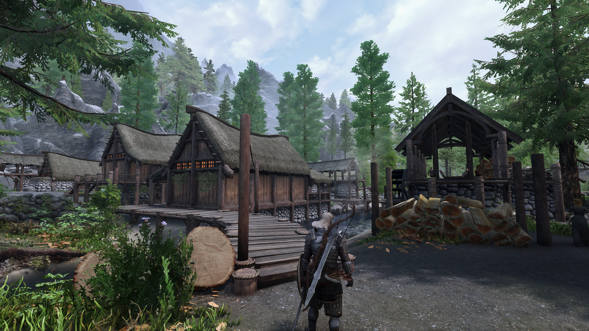 Riverwood Lumber Mill Inn and View North Towards Helgen