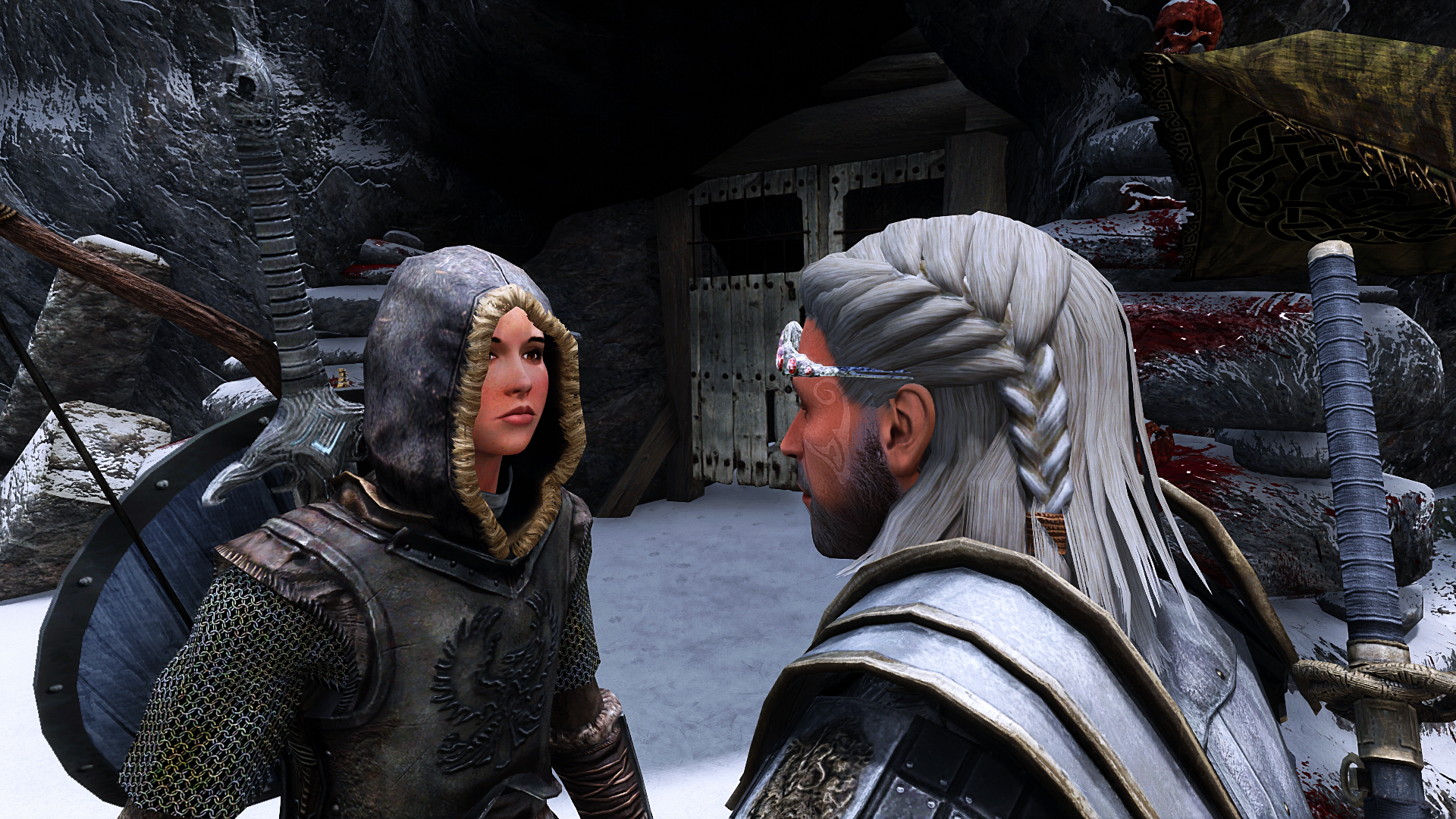 Rigmor and The Dragonborn At Bloodlet Mine Entry