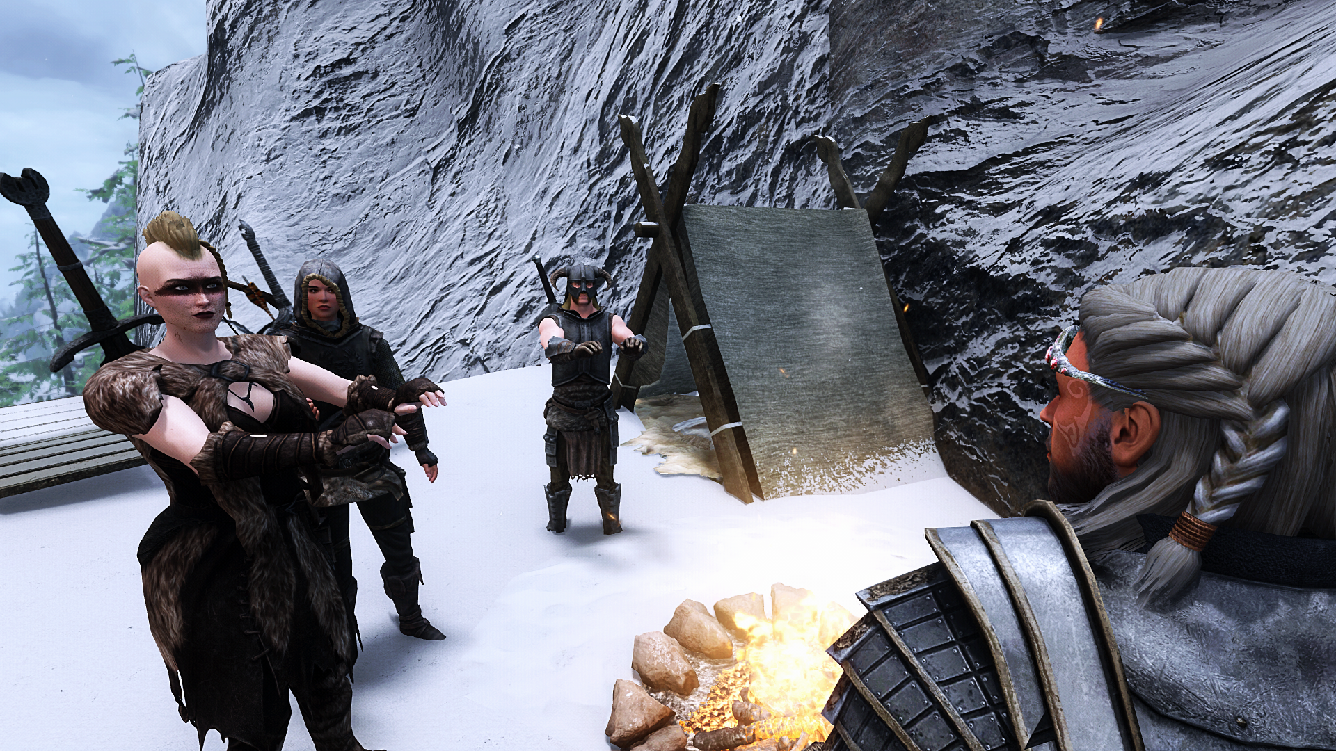 Rigmor, The Dragonborn, Mine Operators and Guards Warming By The Fire